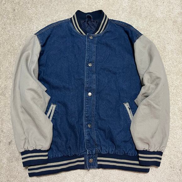 Vintage Jon Lauren Apparel Denim Canvas Sleeved Bomber Jacket Large - Picture 1 of 6